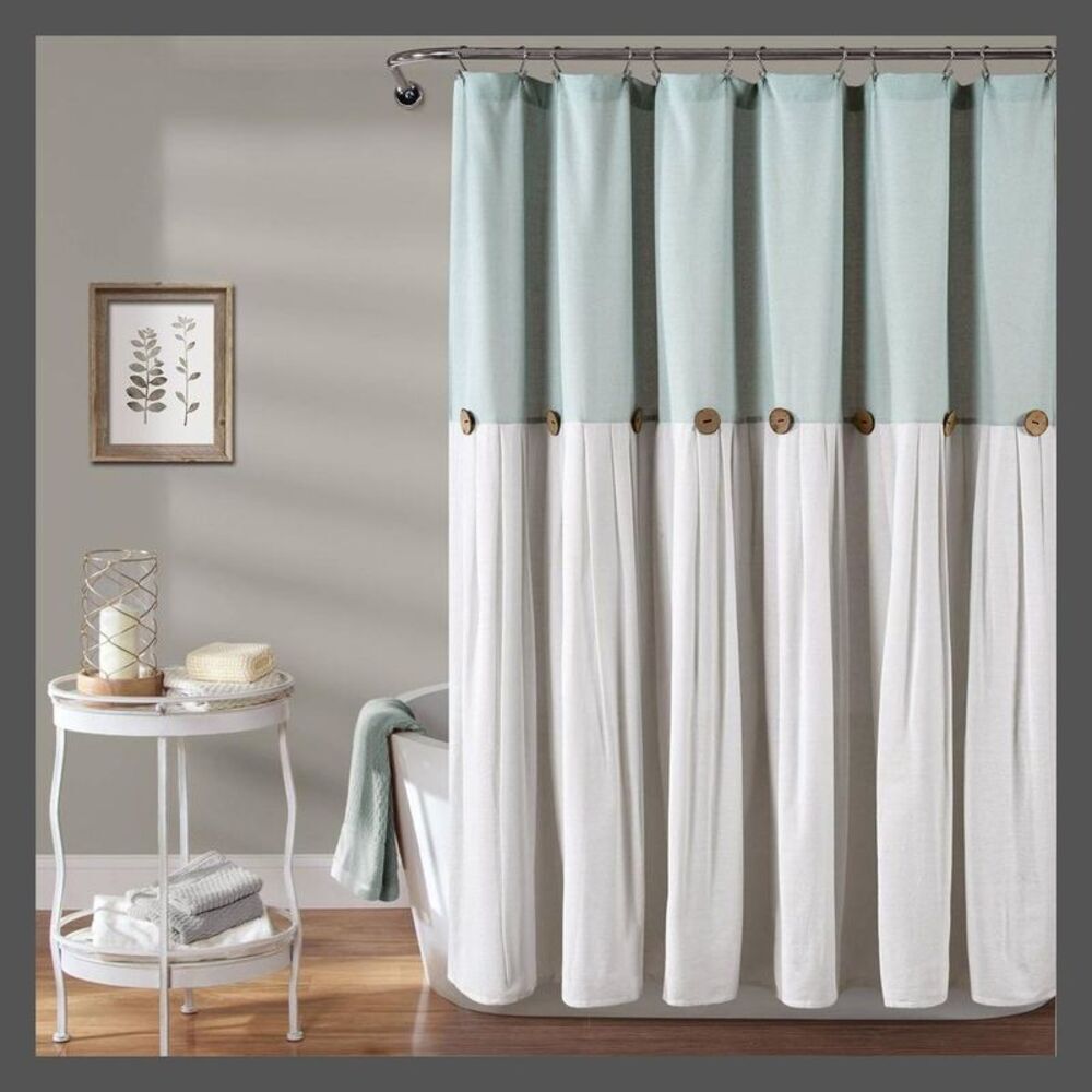Lush Decor - 72"x72" Linen Button Shower Curtain Blue - Lush Dé Blue